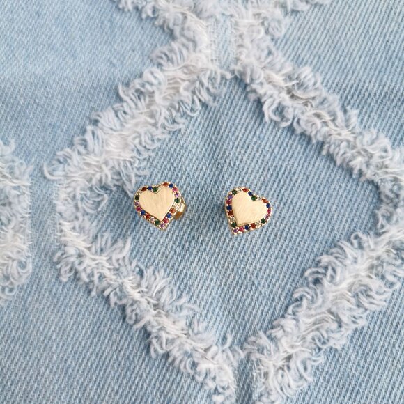 Kate Spade Take Heart Gold Multi Color Stud Earrings Trendy Jewelry - Picture 4 of 4